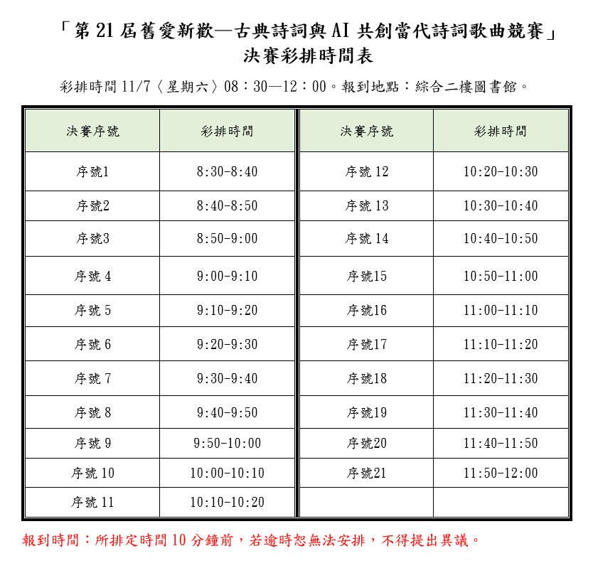 彩排時間表